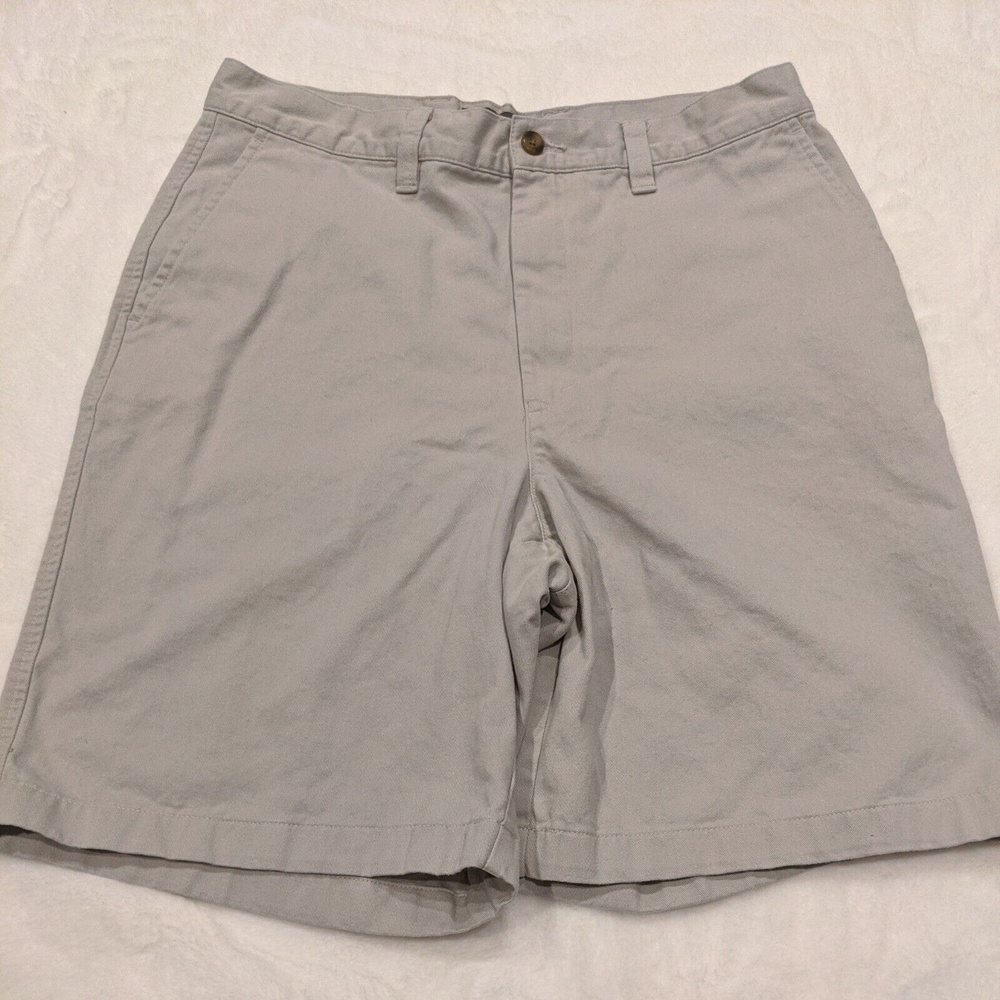 Eddie Bauer Cargo Shorts Mens 33 Beige 100% Cotton Flat Front Hiking